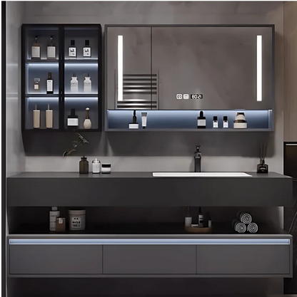 32"- 80" Floating Bathroom Vanity Cabinet with Single Sink and Smart LED Mirror Cabinet
