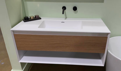 52“ - 64”Solid Wood Simple Style Rock Board Ceramic Basin Bathroom Cabinet Set