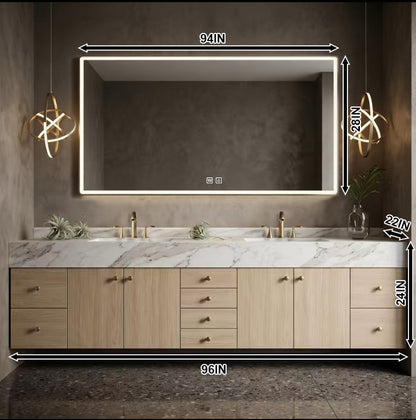 68''-96''Modern Floating Double Sink Vanity Featuring Warm Light Wood Finish