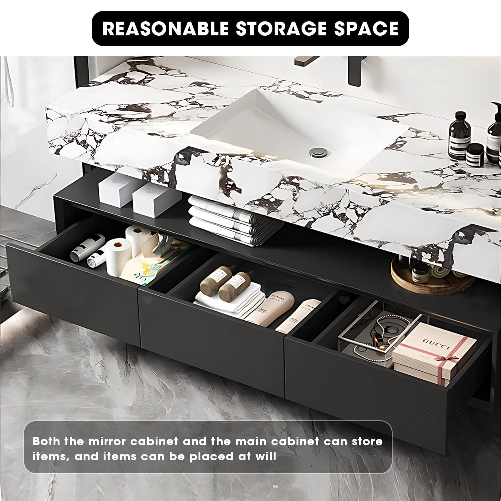 36"- 64" Luxurious Floating Bathroom Vanity with Countertop and Smart Mirror