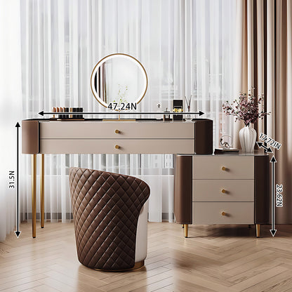Makeup Vanity Table Set with Circle LED Mirror and Stool