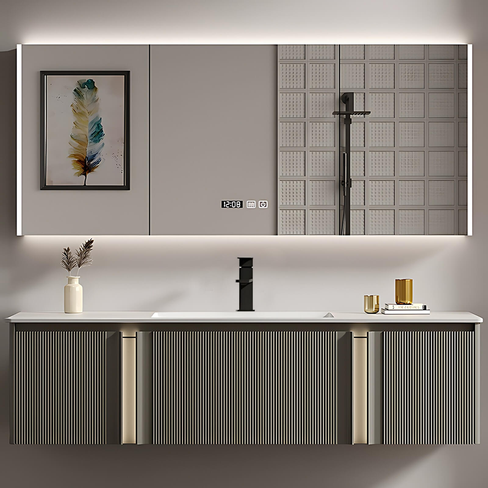 40"- 60" Modern Wall-Mounted Bathroom Vanity Set with Single Sink and Smart Defogging Mirror