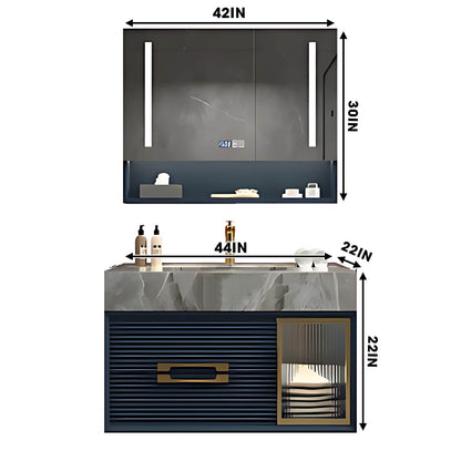 32"- 72" Navy Solid Wood Bathroom Vanity Set with Sink and Smart Mirror