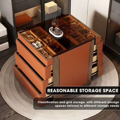 Orange Walk-in Closet Island with Glass Top