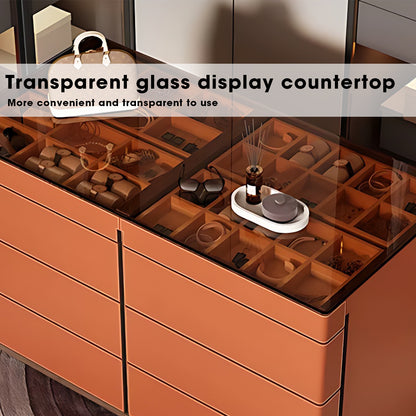 Orange Walk-in Closet Island with Glass Top