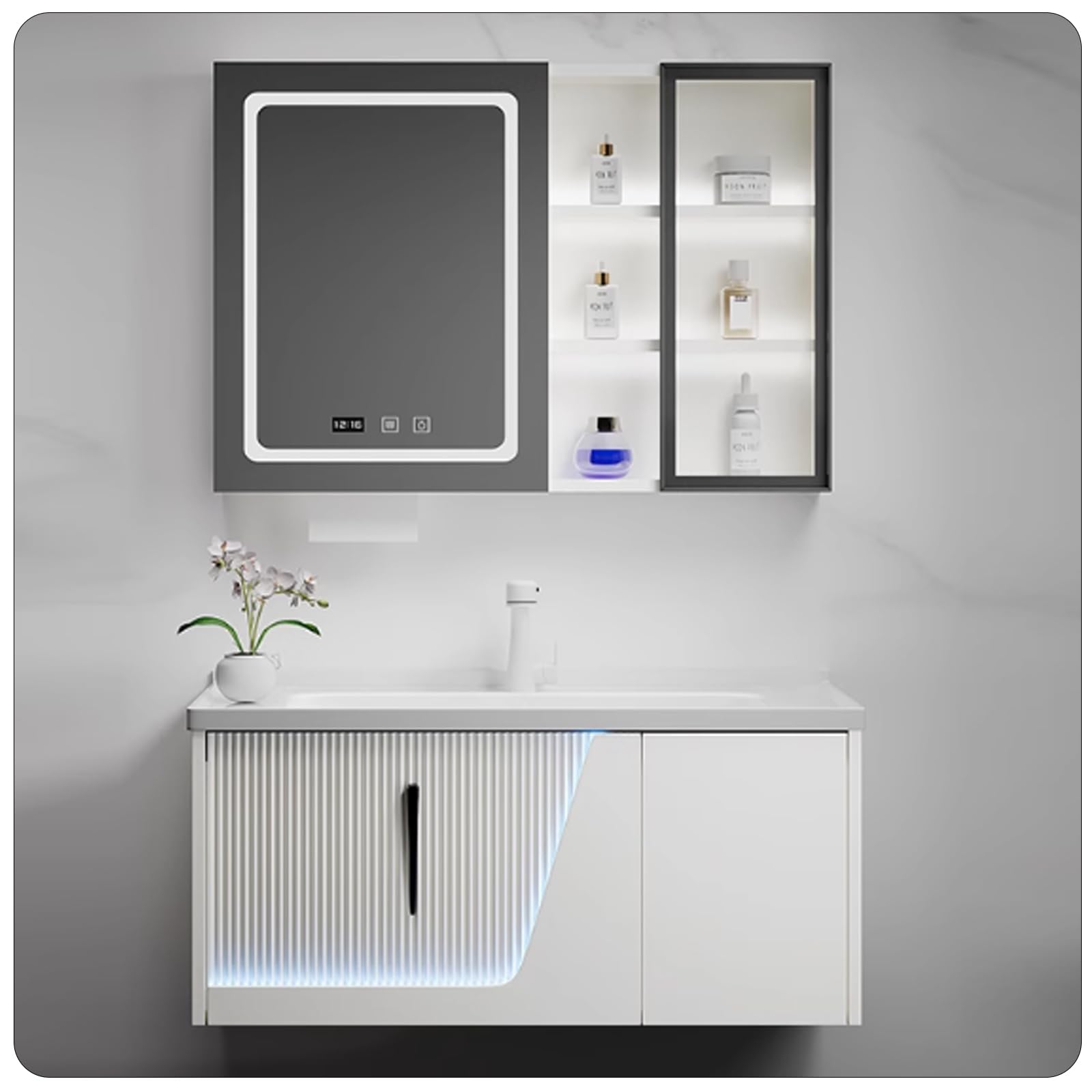 40" Floating White Single Sink Bathroom Vanity Set with Mirror