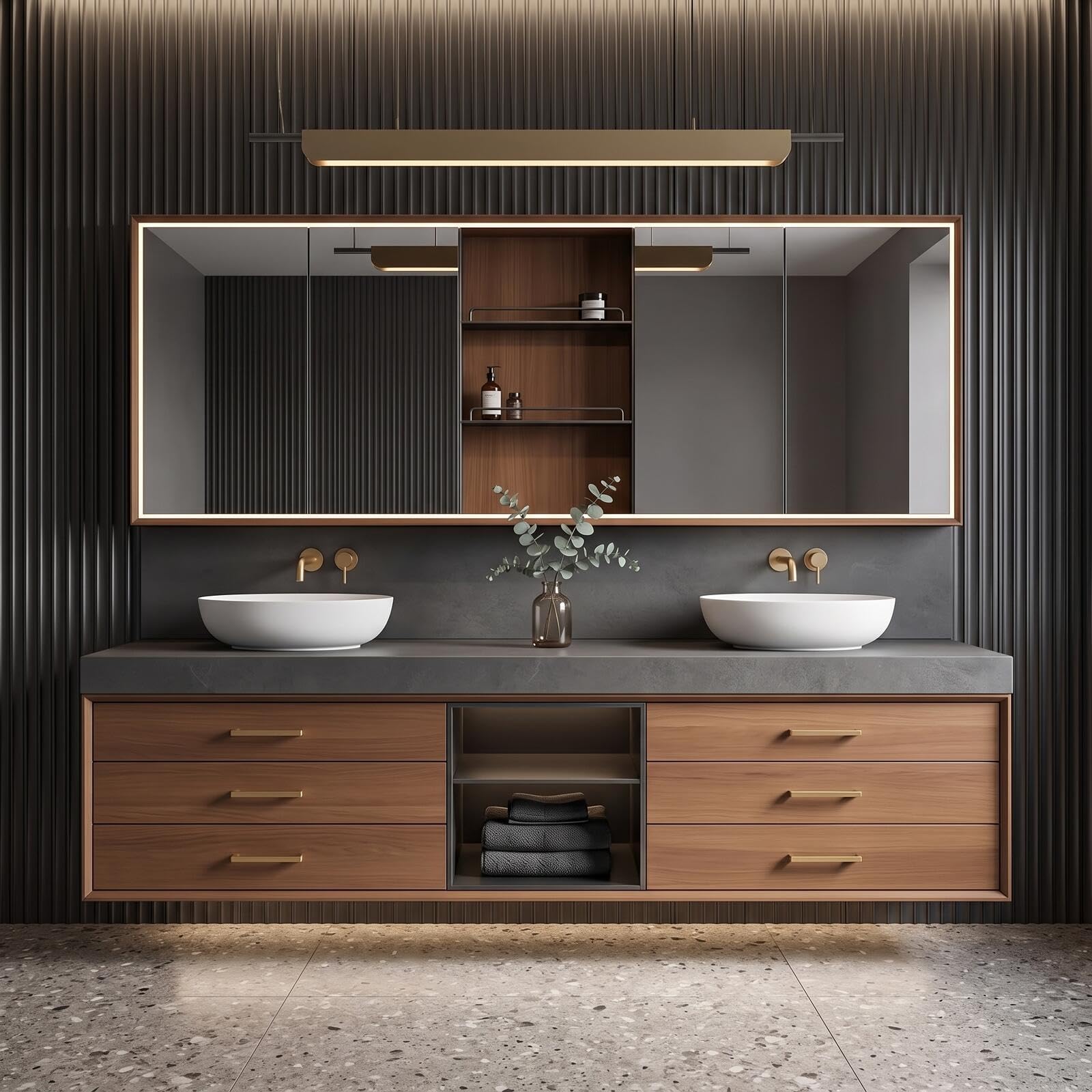 52‘’-110‘’ Modern Bathroom Vanity Sinks Set with Open Storage Space