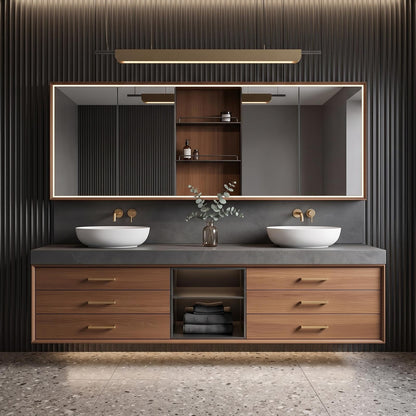 52‘’-110‘’ Modern Bathroom Vanity Sinks Set with Open Storage Space