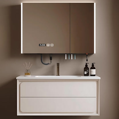 36"- 64" White Floating Bathroom Vanity Set with Defogging Mirror & Single Sink & Multi Functional Rack
