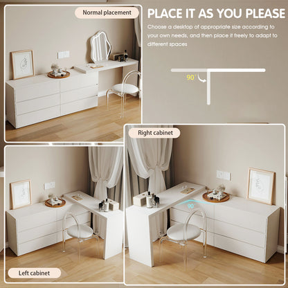 Ivory Solid Wood Makeup Vanity with Cloud-Shaped Mirror & Stool