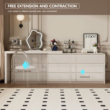 Ivory Solid Wood Makeup Vanity with Cloud-Shaped Mirror & Stool