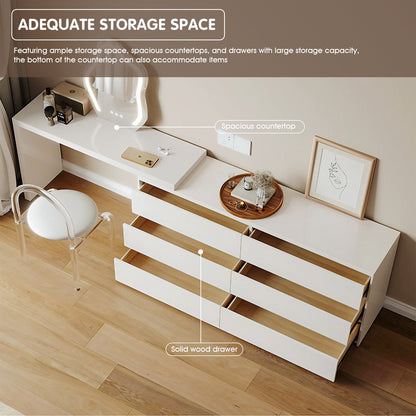 Ivory Solid Wood Makeup Vanity with Cloud-Shaped Mirror & Stool