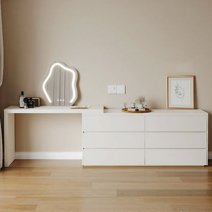 Ivory Solid Wood Makeup Vanity with Cloud-Shaped Mirror & Stool