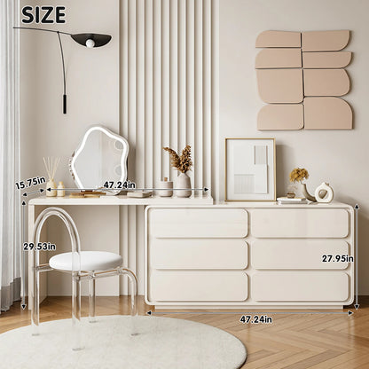 Ample Storage Makeup Vanity Set with 3-Color Irregular Mirror and Stool