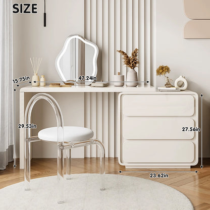 Ample Storage Makeup Vanity Set with 3-Color Irregular Mirror and Stool