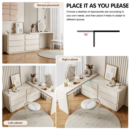 Ample Storage Makeup Vanity Set with 3-Color Irregular Mirror and Stool