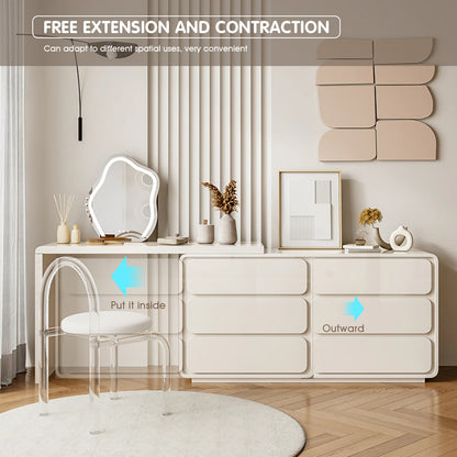 Ample Storage Makeup Vanity Set with 3-Color Irregular Mirror and Stool