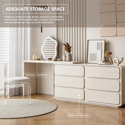 Ample Storage Makeup Vanity Set with 3-Color Irregular Mirror and Stool