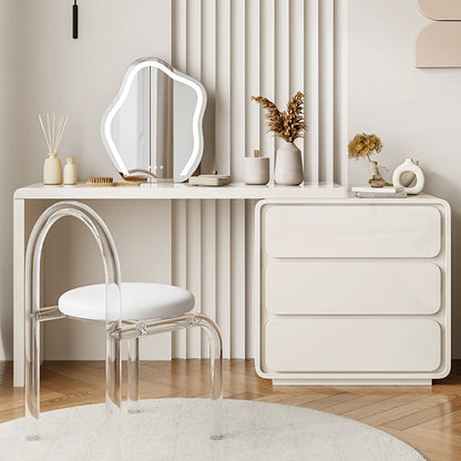 Ample Storage Makeup Vanity Set with 3-Color Irregular Mirror and Stool