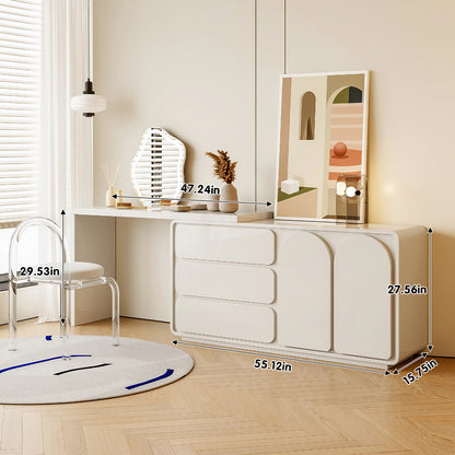 White Extendable and Rotating Makeup Vanity Set with LED Mirror & Stool