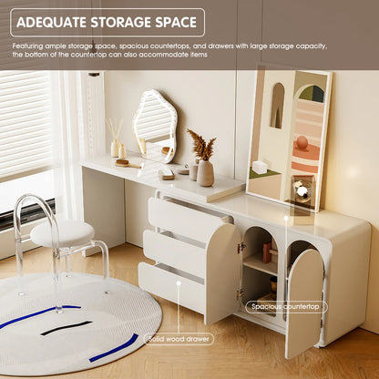 White Extendable and Rotating Makeup Vanity Set with LED Mirror & Stool