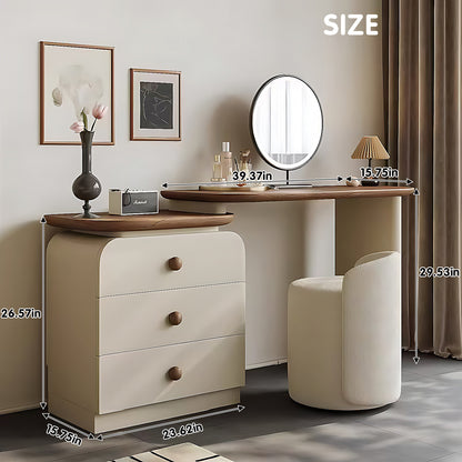 3 Drawers Vintage-Style Foldable Walnut Dressing Table Set with Smart Mirror & Stool
