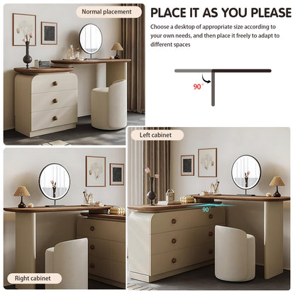 3 Drawers Vintage-Style Foldable Walnut Dressing Table Set with Smart Mirror & Stool