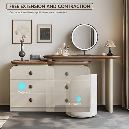 3 Drawers Vintage-Style Foldable Walnut Dressing Table Set with Smart Mirror & Stool