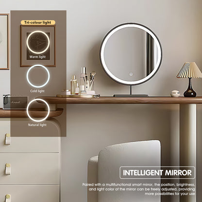 3 Drawers Vintage-Style Foldable Walnut Dressing Table Set with Smart Mirror & Stool