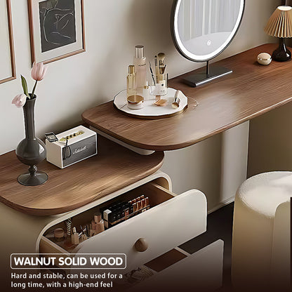 3 Drawers Vintage-Style Foldable Walnut Dressing Table Set with Smart Mirror & Stool