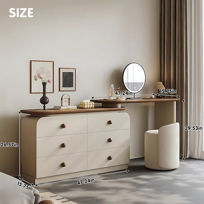 6 Drawers Vintage-Style Foldable Walnut Dressing Table Set with Smart Mirror & Stool