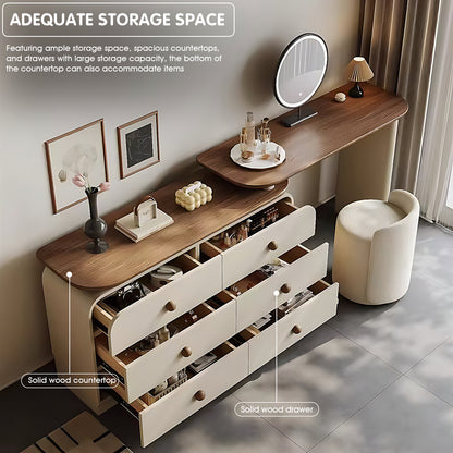 6 Drawers Vintage-Style Foldable Walnut Dressing Table Set