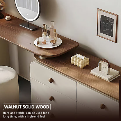 6 Drawers Vintage-Style Foldable Walnut Dressing Table Set