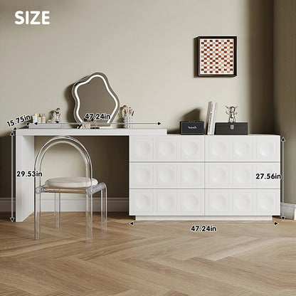 Contemporary White Makeup Vanity Set with Stylish Mirror & Foldable Storage Cabinet