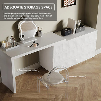 Contemporary White Makeup Vanity Set with Stylish Mirror & Foldable Storage Cabinet