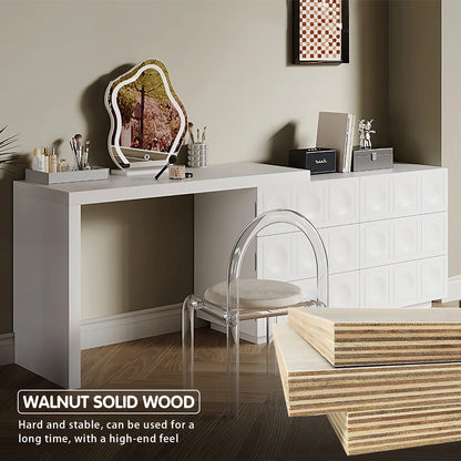 Contemporary White Makeup Vanity Set with Stylish Mirror & Foldable Storage Cabinet