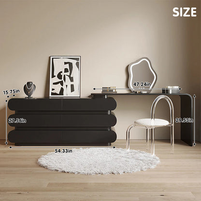 Modern Makeup Vanity Set-Sleek Black Design with Curved Edges for Stylish Beauty Space
