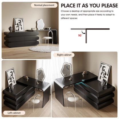 Modern Makeup Vanity Set-Sleek Black Design with Curved Edges for Stylish Beauty Space