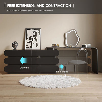 Modern Makeup Vanity Set-Sleek Black Design with Curved Edges for Stylish Beauty Space