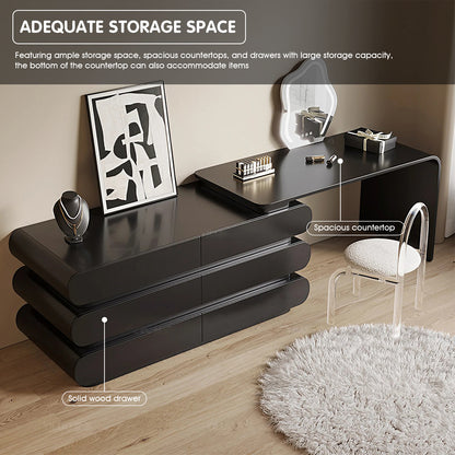 Modern Makeup Vanity Set-Sleek Black Design with Curved Edges for Stylish Beauty Space