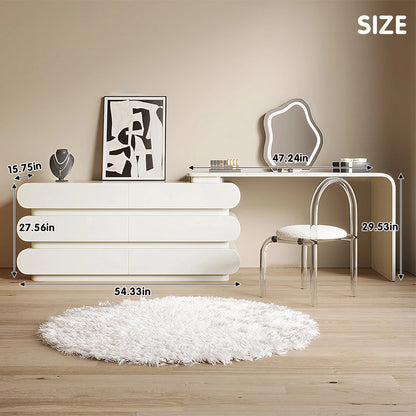 Modern Makeup Vanity Set-Sleek White Design with Curved Edges for Stylish Beauty Space
