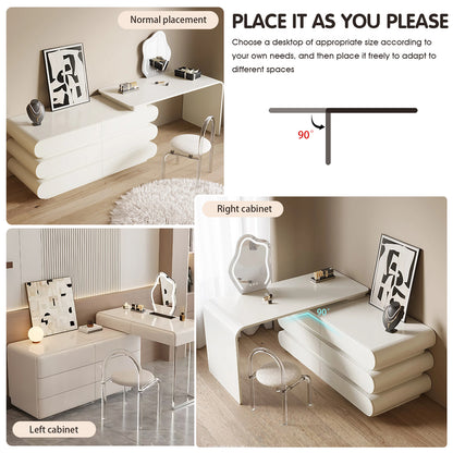 Modern Makeup Vanity Set-Sleek White Design with Curved Edges for Stylish Beauty Space