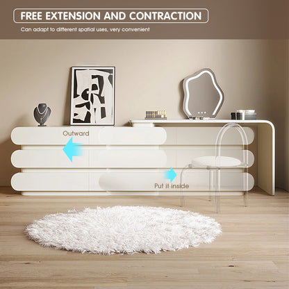 Modern Makeup Vanity Set-Sleek White Design with Curved Edges for Stylish Beauty Space