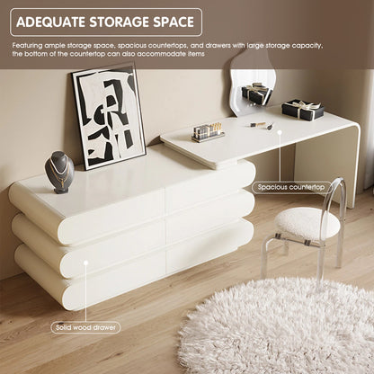 Modern Makeup Vanity Set-Sleek White Design with Curved Edges for Stylish Beauty Space