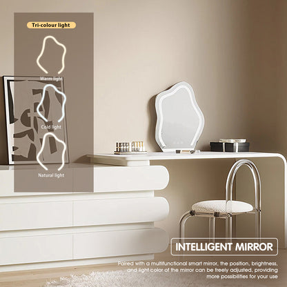 Modern Makeup Vanity Set-Sleek White Design with Curved Edges for Stylish Beauty Space