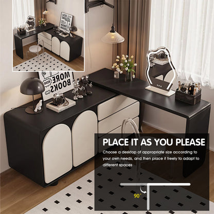 Stylish Black & White Makeup Vanity Set with Foldable Design and Ample Storage