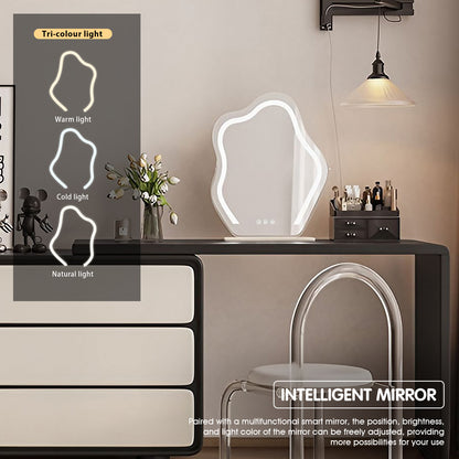 Stylish Black & White Makeup Vanity Set with Foldable Design and Ample Storage