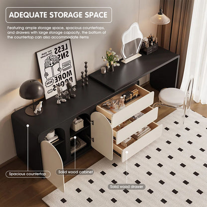 Stylish Black & White Makeup Vanity Set with Foldable Design and Ample Storage