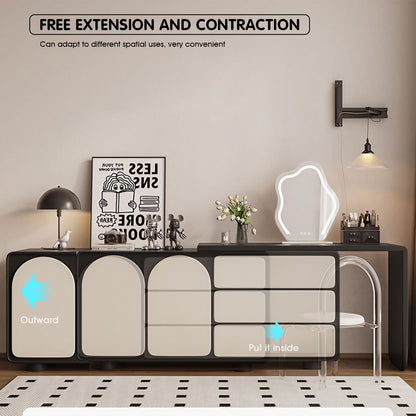 Stylish Black & White Makeup Vanity Set with Foldable Design and Ample Storage