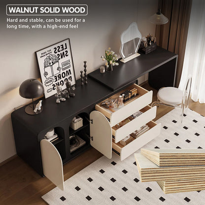 Stylish Black & White Makeup Vanity Set with Foldable Design and Ample Storage